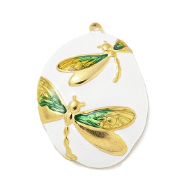 Ion Plating(IP) 304 Stainless Steel Pendants, with Enamel, Real 18K Gold Plated, Oval with Dragonfly Charm