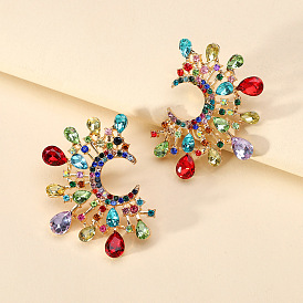 Exaggerated Colorful Crystal Pearl Earrings for Women, Luxurious and Elegant Jewelry for Parties