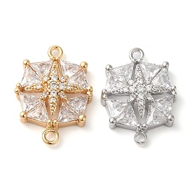 Brass Pave Clear Cubic Zirconia Connector Charms, Square Links