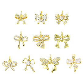 10 шт. 10 стили латунные микро-паве кубические циркониевые подвески, бантом, без свинца и без кадмия, долговечный, стойки покрытие