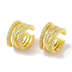 Brass Micro Pave Clear Cubic Zirconia Cuff Earrings for Women, Criss Cross Earrings