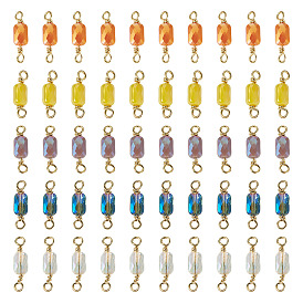 50шт. 5 цвета, гальваническое стекло, граненые прямоугольные соединители-шармы, с петлями из латунной проволоки, реальный 18 k позолоченный, стойки покрытие, долговечный