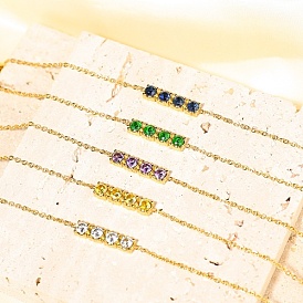 Bracelets à maillons rectangles en zircone cubique, avec chaînes forçat en acier inoxydable doré