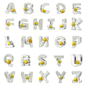 26Pcs 26 Styles Zinc Alloy Enamel European Beads, Large Hole Beads, Platinum, Letter with Heart