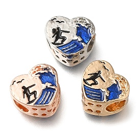 Rack Plating Alloy Enamel European Beads, Large Hole Beads, Heart with Surf