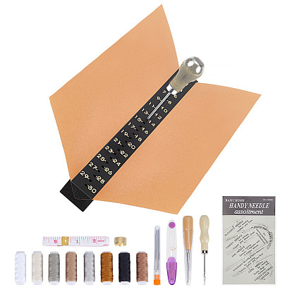 Набор швейных инструментов, включая иглы, резать ножницами, правитель, с деревянным переплетным инструментом для пробивки подписей и направляющей для шила