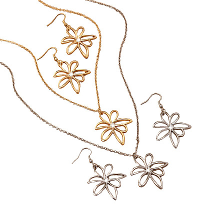 Простые комплекты из висячих серег и ожерелий из сплава, цветок