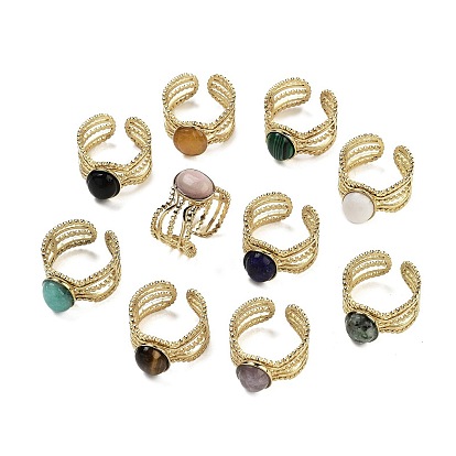 Овальные кольца на палец из натуральных драгоценных камней, ионное покрытие (ip) 304 манжеты из нержавеющей стали для женщин