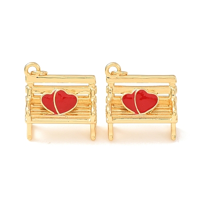 Latón con colgantes de esmalte rojo, banco con dijes de corazón, chapado en rack, larga duración plateado, sin plomo y el cadmio