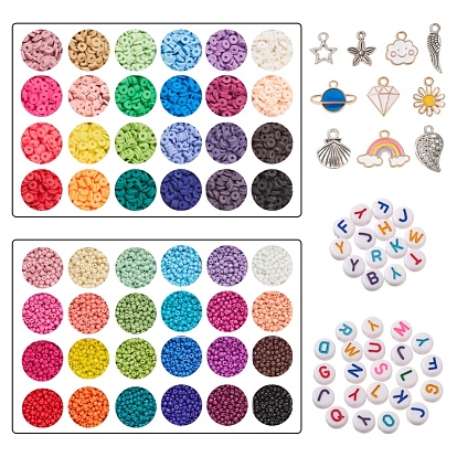DIY Seed & Heishi Beads Jewelry Set Making Kit, Including Polymer Clay Disc & Glass Seed & ABS Plastic & Acrylic Beads, Alloy Charms & Pendants & Clasp, Elastic Thread