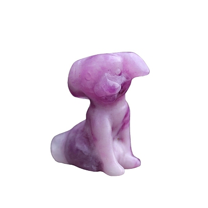 Gemstone Carved Dog Statue, Reiki Stone for Home Office Desktop Feng Shui Decoration