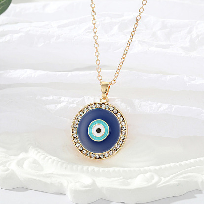 Vintage European Eye Necklace with Colorful Rhinestones and Turkish Evil Eye Pendant