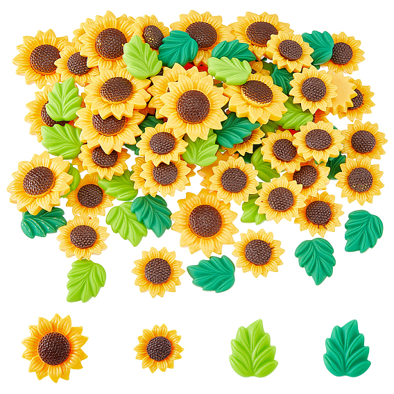 100 шт 3 стили кабошоны из непрозрачной смолы, подсолнечник и лист