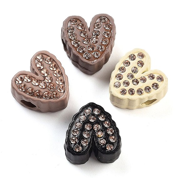Непрозрачная смола европейский бисер, со стразами, бусины с большим отверстием, сердце