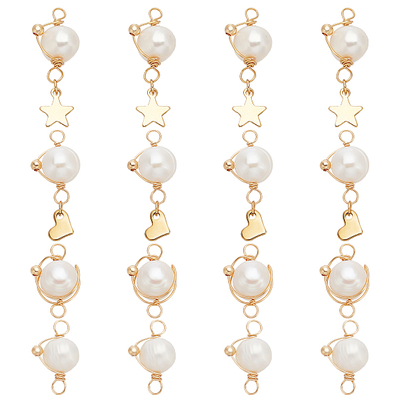 16Pcs 4 Style Natural Cultured Freshwater Pearl Pendants, with Brass Beads and Copper Wire, Mixed Shape