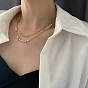 304 Stainless Steel Coreana Chains Double Layer Necklaces, with Plastic Imitation Pearl Beaded