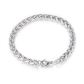 304 Stainless Steel Wheat Chain Bracelets, with Lobster Claw Clasps
