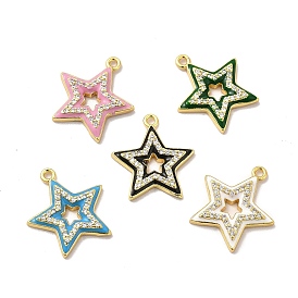 Brass Micro Pave Cubic Zirconia Charms, Enamel Style, Cadmium Free & Lead Free, Star Charm, Golden