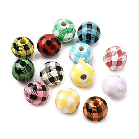 Набивные шима деревянные бусины, круглый с рисунком тартана
