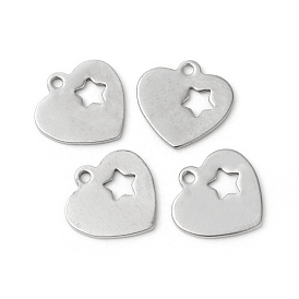 201 Stainless Steel Charms, Cut-Out, Heart with Star, Hollow
