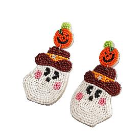 Женские серьги-гвоздики ручной работы со стеклянными бусинами в стиле Хэллоуина с призрачным узором