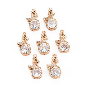 Rack Plating Brass Micro Pave Clear Cubic Zirconia Pendants, Long-Lasting Plated, Cadmium Free & Lead Free, Fairy