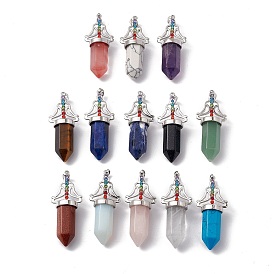 Gemstone grands pendentifs, 7 charmes de balle à facettes chakra, avec apprêts en laiton plaqué platine et strass colorés, sans cadmium et sans plomb