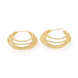 Rack Plating Brass Chunky Open Hoop Earrings, Multi Line Stud Earrings for Women, Cadmium Free & Lead Free