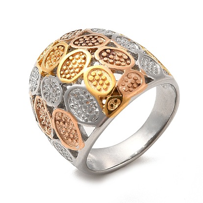 Three Tone 304 Stainless Steel Finger Ring, Hollow Out Wide Band Rings for Women, Ion Plating(IP)