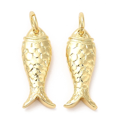 Rack Plating Brass Pendants, Long-Lasting Plated, Cadmium Free & Lead Free, with Jump Rings, Fish Charms