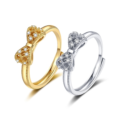 Регулируемые кольца из латуни с микропаве и цирконием для женщин, бантом