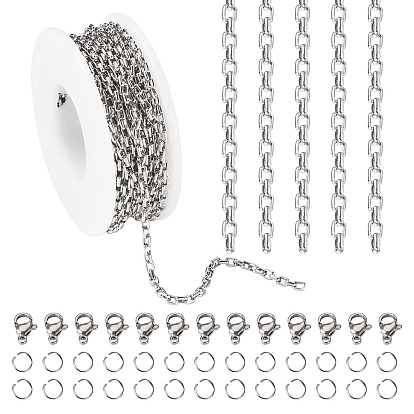 5м 304 прямоугольные звенья цепи из нержавеющей стали, несварные, с катушкой, с 20шт 304 застежками-карабинами из нержавеющей стали, 30 шт. открытых соединительных колец и 1 шт. пластиковых катушек