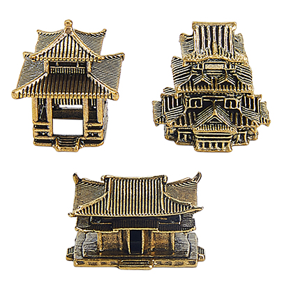 3шт. 3 стили, китайский стиль, латунная мини-модель, павильон, аксессуары для кукольного домика с микро-ландшафтом, притворяясь опорными украшениями