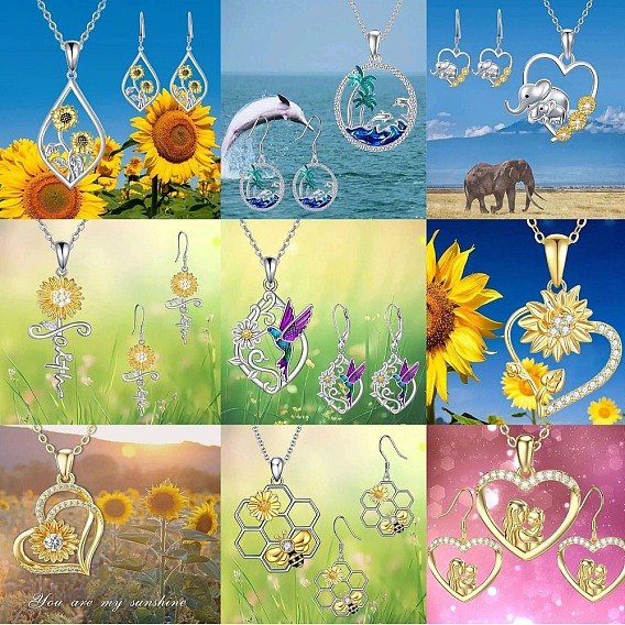 Комплекты из ожерелий с подвесками и серег-гвоздиков из сплава