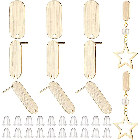 16 шт. латунные серьги-гвоздики, с отверстием, овальные, без никеля , с 40 пластиковыми ушными гайками