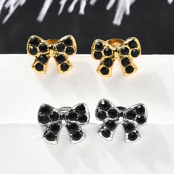 304 из нержавеющей стали серьги, со стразами, ионное покрытие (ip), бантом