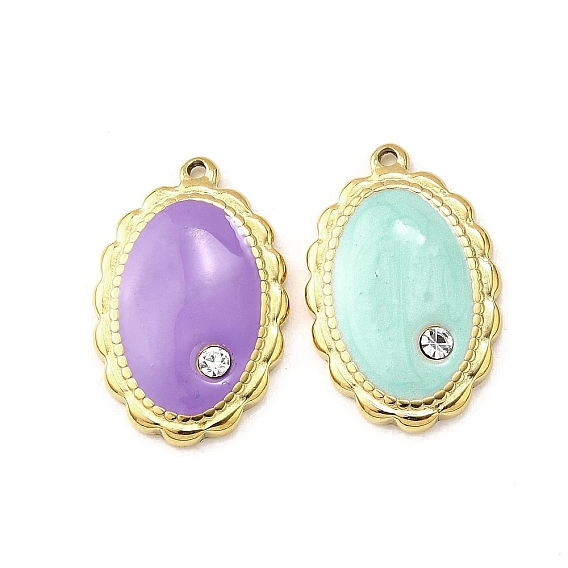 304 подвески из нержавеющей стали, с эмалью и стразами, овальный шарм, ионное покрытие (ip), золотые
