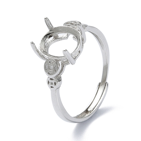 Adjustable 925 Sterling Silver Solitaire Ring Settings, 4 Prongs Ring Settings