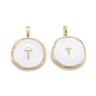Brass Enamel Pendants, Long-Lasting Plated, Flat Round with Cross, White