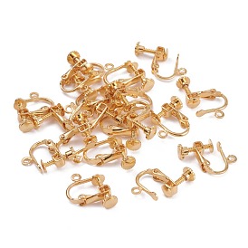Brass Clip-on Earring Findings, Cadmium Free & Nickel Free & Lead Free, with Loop, Long-Lasting Plated