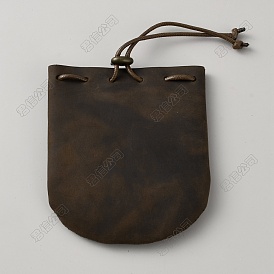 Cowhide Leather Jewelry Storage Drawstring Bags, Barrel