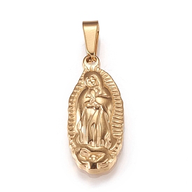 201 Stainless Steel Pendants,  Oval with Virgin Mary