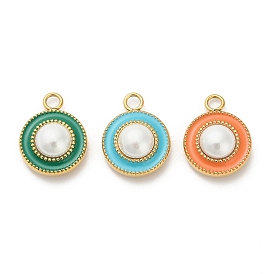 304 нержавеющей стальной эмали подвески, плоско-круглые, с ABS имитации жемчуга, ионное покрытие (ip), реальный 18 k позолоченный