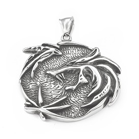 304 Stainless Steel Pendants, Flat Round with Dragon Pattern