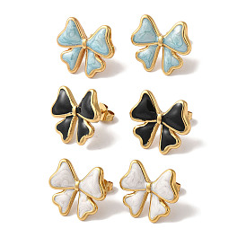 Bowknot Golden Ion Plating(IP) 304 Stainless Steel Stud Earrings for Women, with Enamel