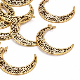 Tibetan Style Alloy Hollow Moon 2-Loop Link Pendants, Cadmium Free & Lead Free, 37x8x2mm, Hole: 1~3mm