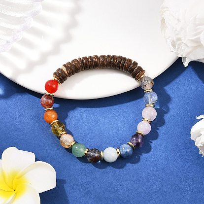 Браслеты из натуральных смешанных круглых бусин из драгоценных камней для мужчин и женщин, с кокосовой бусиной-рондель