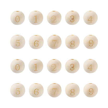100шт 10 стили необработанные натуральные деревянные европейские бусины, бусины с большим отверстием, лазерная гравировка, раунд с номером