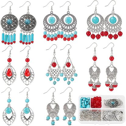 94pcs perles en forme de larme et de géométrie, maillons et pendentifs en alliage et capuchon de perle et perle d'espacement, chaîne de câble en laiton et crochet de boucle d'oreille, pour les kits de fabrication de boucles d'oreilles pendantes