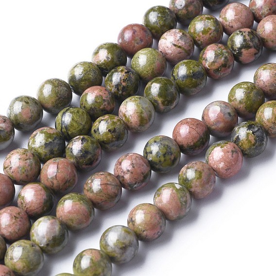 Unakite naturelles brins de perles, ronde, 4~8mm, Trou: 0.8~1mm